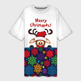 Платье-футболка 3D с принтом Merry Christmas (оленёнок) в Екатеринбурге,  |  | christmas | merry christmas | santa claus | дед мороз | ёлка | новогодние олени | новый год | оленёнок бэмби | оленёнок рудольф | орнамент | с новым годом | сантаклаус | свитер с оленями | снегурочка | снежинки | узоры
