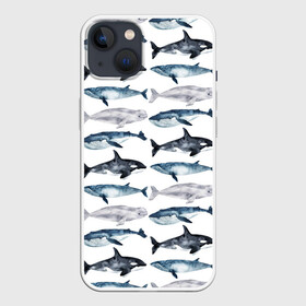 Чехол для iPhone 13 с принтом принт с китами в Екатеринбурге,  |  | ocean | sea | киты | море | морской принт | морской фон | океан | паттерн | рыбы | текстуры