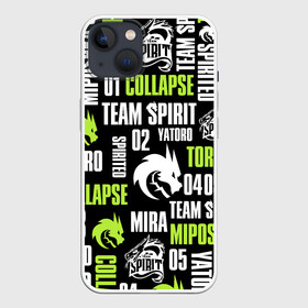 Чехол для iPhone 13 с принтом TEAM SPIRIT LOGOBOMBING CYBERSPORT в Екатеринбурге,  |  | Тематика изображения на принте: collapse | cs go | cyber | cybersport | dota 2 | dragon | hearthstone | miposhka | mira | russia | spirit | spirited | team spirit | the international | torontotokyo | ts | yatoro | дракон | кибер | киберспорт | киберспортсмен | кс го | россия |