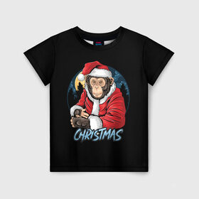 Детская футболка 3D с принтом CHRISTMAS (обезьяна) в Екатеринбурге, 100% гипоаллергенный полиэфир | прямой крой, круглый вырез горловины, длина до линии бедер, чуть спущенное плечо, ткань немного тянется | chimpanzee | christmas | gorilla | merry christmas | monkey | santa claus | бигфут | гамадрил | гиббон | год обе | горилла | дед мороз | ёлка | животное | зверь | мартышка | новый год | обезьяна | орангутан | подарок | праздник