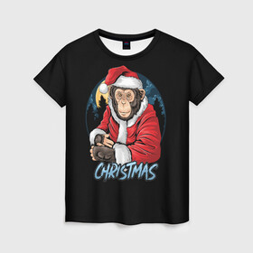 Женская футболка 3D с принтом CHRISTMAS (обезьяна) в Екатеринбурге, 100% полиэфир ( синтетическое хлопкоподобное полотно) | прямой крой, круглый вырез горловины, длина до линии бедер | chimpanzee | christmas | gorilla | merry christmas | monkey | santa claus | бигфут | гамадрил | гиббон | год обе | горилла | дед мороз | ёлка | животное | зверь | мартышка | новый год | обезьяна | орангутан | подарок | праздник