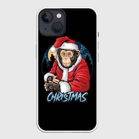 Чехол для iPhone 13 с принтом CHRISTMAS (обезьяна) в Екатеринбурге,  |  | chimpanzee | christmas | gorilla | merry christmas | monkey | santa claus | бигфут | гамадрил | гиббон | год обе | горилла | дед мороз | ёлка | животное | зверь | мартышка | новый год | обезьяна | орангутан | подарок | праздник