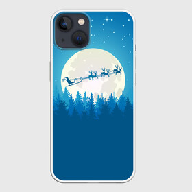 Чехол для iPhone 13 с принтом Санта с Оленями в Екатеринбурге,  |  | christmas | merry christmas | santa claus | дед мороз | ёлка | зима | луна | мороз | новогодние олени | новый год | оленёнок рудольф | подарок | праздник | рождество | с новым годом | сани | санта клаус | свитер с оленями