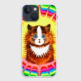 Чехол для iPhone 13 mini с принтом Psychedelic Rainbow Cat в Екатеринбурге,  |  | benedict cumberbatch | louis wain | louis wains cats | psychedelic rainbow cat | the electrical life | антропоморфный | бенедикт камбербэтч | известный художник | кошачьи миры луиса уэйна | луис вэйн | луис уэйн | радуга | радужный кот