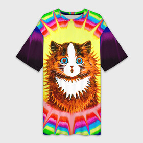 Платье-футболка 3D с принтом Psychedelic Rainbow Cat в Екатеринбурге,  |  | benedict cumberbatch | louis wain | louis wains cats | psychedelic rainbow cat | the electrical life | антропоморфный | бенедикт камбербэтч | известный художник | кошачьи миры луиса уэйна | луис вэйн | луис уэйн | радуга | радужный кот