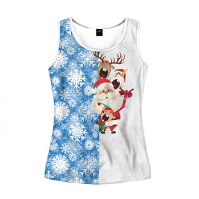 Женская майка 3D с принтом Подарок от Санты в Екатеринбурге, 100% полиэстер | круглая горловина, прямой силуэт, длина до линии бедра | christmas | merry christmas | santa claus | гном | дед мороз | ёлка | зима | мороз | новый год | олень | подарок | праздник | рождество | с новым годом | санта клаус | снеговик | снегурочка | снежинки