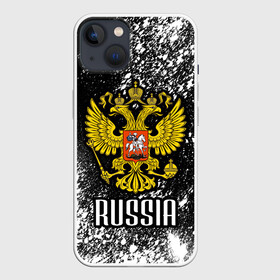 Чехол для iPhone 13 с принтом Russia в Екатеринбурге,  |  | art | background | football | hockey | paint | russia | russian national team | sport | spray | texture | арт | герб | двуглавый орел | краска | россия | сборная россии | спорт | спрей | текстура | фон | футбол | хоккей