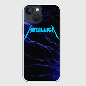 Чехол для iPhone 13 mini с принтом METALLICA BLUE FLASH | МЕТАЛЛИКА СИНИЕ МОЛНИИ в Екатеринбурге,  |  | flash | metallica | rock | джеймс хэтфилд | джейсон ньюстед | дэйв мастейн | кирк хэмметт | клифф бёртон | ларс ульрих | металлика | молнии | музыка | роберт трухильо | рок