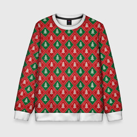 Детский свитшот 3D с принтом Ёлочки (красно зелёные) в Екатеринбурге, 100% полиэстер | свободная посадка, прямой крой, мягкая тканевая резинка на рукавах и понизу свитшота | merry christmas | бабушкин свитер | дед мороз | ёлка | елочные шары | новогодний подарок | новый год | подарок | природа | рождество | свитер | свитер с ёлками | снежинки