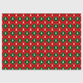Поздравительная открытка с принтом Ёлочки (красно зелёные) в Екатеринбурге, 100% бумага | плотность бумаги 280 г/м2, матовая, на обратной стороне линовка и место для марки
 | merry christmas | бабушкин свитер | дед мороз | ёлка | елочные шары | новогодний подарок | новый год | подарок | природа | рождество | свитер | свитер с ёлками | снежинки