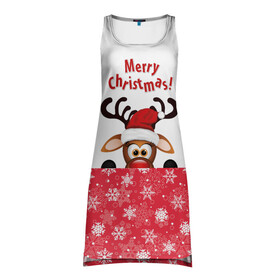 Платье-майка 3D с принтом Оленёнок (Merry Christmas) в Екатеринбурге, 100% полиэстер | полуприлегающий силуэт, широкие бретели, круглый вырез горловины, удлиненный подол сзади. | merry christmas | santa claus | дед мороз | ёлка | зверь | зима | лось | мороз | новогодние олени | новый год | оленёнок бэмби | оленёнок рудольф | олень | подарок | празд | рождество | с новым годом | сантаклаус