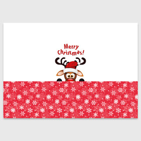Поздравительная открытка с принтом Оленёнок (Merry Christmas) в Екатеринбурге, 100% бумага | плотность бумаги 280 г/м2, матовая, на обратной стороне линовка и место для марки
 | merry christmas | santa claus | дед мороз | ёлка | зверь | зима | лось | мороз | новогодние олени | новый год | оленёнок бэмби | оленёнок рудольф | олень | подарок | празд | рождество | с новым годом | сантаклаус