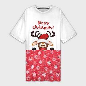 Платье-футболка 3D с принтом Оленёнок (Merry Christmas) в Екатеринбурге,  |  | merry christmas | santa claus | дед мороз | ёлка | зверь | зима | лось | мороз | новогодние олени | новый год | оленёнок бэмби | оленёнок рудольф | олень | подарок | празд | рождество | с новым годом | сантаклаус