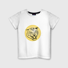 Детская футболка хлопок с принтом Тигр на новогоднем шарике в Екатеринбурге, 100% хлопок | круглый вырез горловины, полуприлегающий силуэт, длина до линии бедер | golden | head | holiday | mascot | new year | symbol | tiger | year of the tiger | год тигра | голова | золотой | новый год | праздник | символ | талисман | тигр
