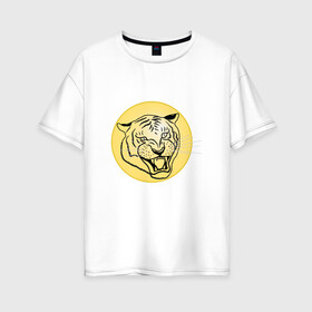 Женская футболка хлопок Oversize с принтом Тигр на новогоднем шарике в Екатеринбурге, 100% хлопок | свободный крой, круглый ворот, спущенный рукав, длина до линии бедер
 | golden | head | holiday | mascot | new year | symbol | tiger | year of the tiger | год тигра | голова | золотой | новый год | праздник | символ | талисман | тигр