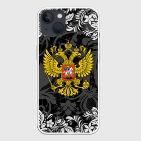 Чехол для iPhone 13 с принтом Российская Федерация в Екатеринбурге,  |  | background | football | hockey | patterns | russia | russian federation | russian national team | sports | texture | герб | двуглавый орел | паттерн | российская федерация | россия | рф | сборная россии | спорт | текстура | узоры | фон | футбол | хоккей