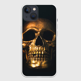 Чехол для iPhone 13 с принтом Gold Skull в Екатеринбурге,  |  | gold skull | skull | золотой череп | череп | череп на черном фоне