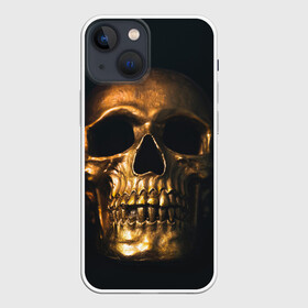 Чехол для iPhone 13 mini с принтом Gold Skull в Екатеринбурге,  |  | Тематика изображения на принте: gold skull | skull | золотой череп | череп | череп на черном фоне