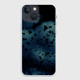 Чехол для iPhone 13 mini с принтом Flock of birds в Екатеринбурге,  |  | bird | flock of birds | halloween | мрачное небо | птицы | стая птиц