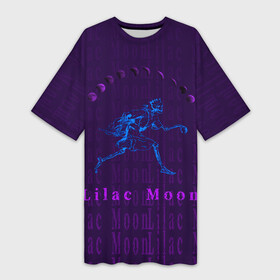 Платье-футболка 3D с принтом LILAC MOON в Екатеринбурге,  |  | crown | dark | gothic | halloween | moon | neon | skeleton | skull | луна | скелет | смайл | фиолетовый | хэллоуин | череп