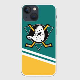 Чехол для iPhone 13 mini с принтом Анахайм Дакс, NHL в Екатеринбурге,  |  | Тематика изображения на принте: anahaim ducks | anaheim | anaheim ducks | ducks | hockey | nhl | usa | дакс | нхл | спорт | сша | хоккей | шайба