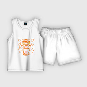 Детская пижама с шортами хлопок с принтом Mood Tiger в Екатеринбурге,  |  | 2022 | animal | cat | lion | tiger | год тигра | животные | зверь | зубы | кот | кошка | лев | охотник | полосатый | природа | тигр | тигренок | тигрица | хищник
