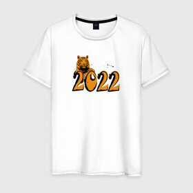 Мужская футболка хлопок с принтом Принт с тигром, 2022 в Екатеринбурге, 100% хлопок | прямой крой, круглый вырез горловины, длина до линии бедер, слегка спущенное плечо. | дизайнерский подарок | для мужчин | новогодние подарки | рождественские принты | символ 2022 | тигр