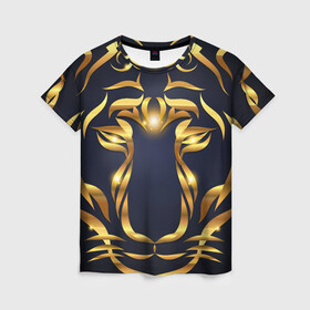 Женская футболка 3D с принтом Золотой символ года Тигр в Екатеринбурге, 100% полиэфир ( синтетическое хлопкоподобное полотно) | прямой крой, круглый вырез горловины, длина до линии бедер | в чем встречать новый год | золотой узор | идея подарка на новый год | подарок на новый год | символ нового года | тигр золотой | тигр символ года 2022 | узоры из золота
