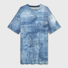 Платье-футболка 3D с принтом Джинсовые мазки в Екатеринбурге,  |  | акварель | арт | джинса | джинсы | краски | мазки | мазки красок | рисунок | рисунок акварелью | рисунок красками | ткань