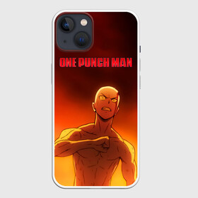 Чехол для iPhone 13 с принтом Сайтама в огне One Punch Man в Екатеринбурге,  |  | hagemanto | one punch man | one punchman | onepunchman | saitama | sensei | аниме | ван панч мен | ванпанчмен | лысый плащ | манга | сайтама | сильнейший человек | учитель | человек одинудар | человек одного удара