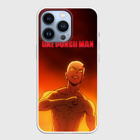 Чехол для iPhone 13 Pro с принтом Сайтама в огне One Punch Man в Екатеринбурге,  |  | Тематика изображения на принте: hagemanto | one punch man | one punchman | onepunchman | saitama | sensei | аниме | ван панч мен | ванпанчмен | лысый плащ | манга | сайтама | сильнейший человек | учитель | человек одинудар | человек одного удара