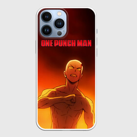 Чехол для iPhone 13 Pro Max с принтом Сайтама в огне One Punch Man в Екатеринбурге,  |  | Тематика изображения на принте: hagemanto | one punch man | one punchman | onepunchman | saitama | sensei | аниме | ван панч мен | ванпанчмен | лысый плащ | манга | сайтама | сильнейший человек | учитель | человек одинудар | человек одного удара