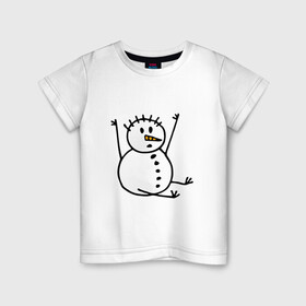 Детская футболка хлопок с принтом Снеговик в дудл стиле в Екатеринбурге, 100% хлопок | круглый вырез горловины, полуприлегающий силуэт, длина до линии бедер | дудл | зима | зимний | нарисованный | от руки | снег | снеговик