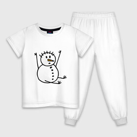 Детская пижама хлопок с принтом Снеговик в дудл стиле в Екатеринбурге, 100% хлопок |  брюки и футболка прямого кроя, без карманов, на брюках мягкая резинка на поясе и по низу штанин
 | дудл | зима | зимний | нарисованный | от руки | снег | снеговик