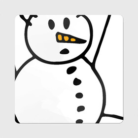 Магнит виниловый Квадрат с принтом Снеговик в дудл стиле в Екатеринбурге, полимерный материал с магнитным слоем | размер 9*9 см, закругленные углы | Тематика изображения на принте: дудл | зима | зимний | нарисованный | от руки | снег | снеговик