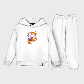 Детский костюм хлопок Oversize с принтом Cute little tiger cub в Екатеринбурге,  |  | 2022 | 2022 год | happy new year | santa | год тигра | дед мороз | каникулы | мороз | новогодний свитер | новый год | новый год 2022 | новый год тигра | оливье | праздник | рождество | санта клаус | свитер новогодний