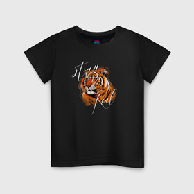 Детская футболка хлопок с принтом Tiger | Stay real в Екатеринбурге, 100% хлопок | круглый вырез горловины, полуприлегающий силуэт, длина до линии бедер | Тематика изображения на принте: 2022 | 2022 год | happy new year | santa | год тигра | дед мороз | каникулы | мороз | новогодний свитер | новый год | новый год 2022 | новый год тигра | оливье | праздник | рождество | санта клаус | свитер новогодний