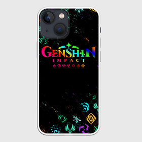 Чехол для iPhone 13 mini с принтом GENSHIN IMPACT NEON LOGO RAINBOW STYLE, ЭМБЛЕМЫ в Екатеринбурге,  |  | Тематика изображения на принте: amber | anime | genshin impact | girl | jean | lisa | paimon | xiao | zelda | анемо | аниме | геншен импакт | геншин импакт | геншин эмпакт | геншинимпакт | девушка | игры | кли | лиза | паймон | пеймон | персонажи | сяо | тян