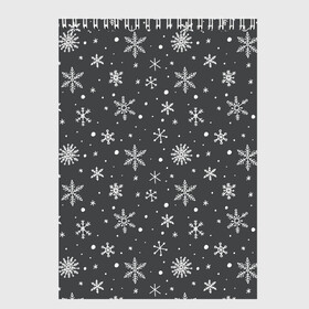 Скетчбук с принтом Белые снежинки на сером фоне в Екатеринбурге, 100% бумага
 | 48 листов, плотность листов — 100 г/м2, плотность картонной обложки — 250 г/м2. Листы скреплены сверху удобной пружинной спиралью | Тематика изображения на принте: белый | зима | зимний | серый | снег | снежинки | темный