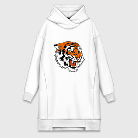 Платье-худи хлопок с принтом Smiling Tiger в Екатеринбурге,  |  | 2022 | animal | cat | lion | tiger | год тигра | животные | зверь | зубы | кот | кошка | лев | охотник | полосатый | природа | тигр | тигренок | тигрица | хищник