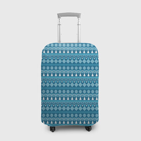 Чехол для чемодана 3D с принтом Новогодний узор сине-белого цвета в Екатеринбурге, 86% полиэфир, 14% спандекс | двустороннее нанесение принта, прорези для ручек и колес | 2022 | gift | ёлка | новый год | подарки | подарок | снежинка | узор