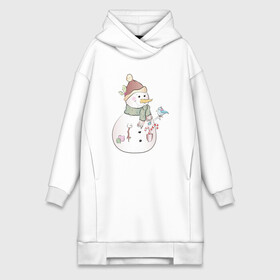 Платье-худи хлопок с принтом Снеговик с птичкой в Екатеринбурге,  |  | новый год | птичка | рождество | снег | снеговик