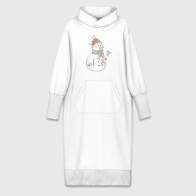 Платье удлиненное хлопок с принтом Снеговик с птичкой в Екатеринбурге,  |  | новый год | птичка | рождество | снег | снеговик