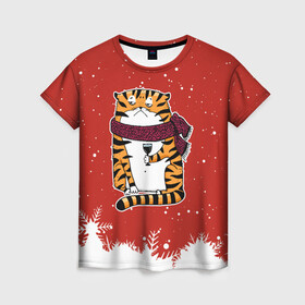 Женская футболка 3D с принтом грустный тигр с бокалом вина в Екатеринбурге, 100% полиэфир ( синтетическое хлопкоподобное полотно) | прямой крой, круглый вырез горловины, длина до линии бедер | 2022 | год тигра | новый год | новый год 2022 | символ года | тигр | тигренок | тигрица | тигры