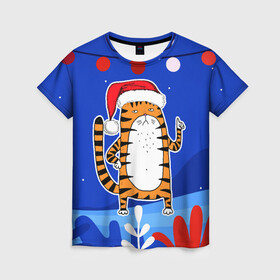 Женская футболка 3D с принтом Тигр   символ 2022 года в Екатеринбурге, 100% полиэфир ( синтетическое хлопкоподобное полотно) | прямой крой, круглый вырез горловины, длина до линии бедер | 2022 | год тигра | новый год | новый год 2022 | символ года | тигр | тигренок | тигрица | тигры