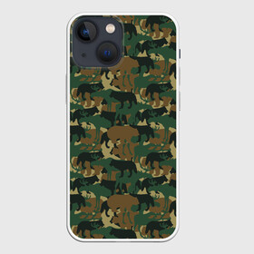 Чехол для iPhone 13 mini с принтом Звери (камуфляж) в Екатеринбурге,  |  | animals | camouflage | hunter | hunting | military | zoo | волк | дикая природа | егерь | животные | звери | зоопарк | камуфляж | лес | лиса | лось | медведь | милитари | олень | оружие | охота | охота на волка | охота на зайца