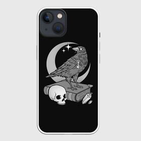 Чехол для iPhone 13 с принтом Оккультная ворона в Екатеринбурге,  |  | binding | bone | bones | book | crescent | crow | crystal | even | key | moon | night | occult | raven | skull | star | stars | stone | вечер | ворон | ворона | закат | звезда | звезды | камень | ключ | книга | кости | кость | кристалл | луна | ночь | окк