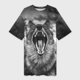 Платье-футболка 3D с принтом Волчья пасть, зевает в Екатеринбурге,  |  | wolf | wolfs | волк | волка | волки | волчара | волчья | животные | звери | зевает | лес | оскал | пасть | природа