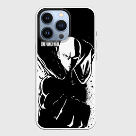 Чехол для iPhone 13 Pro с принтом Черно белый Сайтама One Punch Man в Екатеринбурге,  |  | Тематика изображения на принте: hagemanto | one punch man | one punchman | onepunchman | saitama | sensei | аниме | ван панч мен | ванпанчмен | лысый плащ | манга | сайтама | сильнейший человек | учитель | человек одинудар | человек одного удара