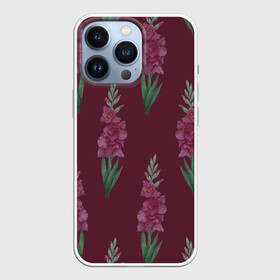 Чехол для iPhone 13 Pro с принтом Бардовые гладиолусы в Екатеринбурге,  |  | 8 марта | flowers | march 8 | spring | бардовый | ботаническая иллюстрация | весна | гладиолусы | день рождения | зеленый | красный | лето | любовь | праздник | принт | природа | растения | цветы